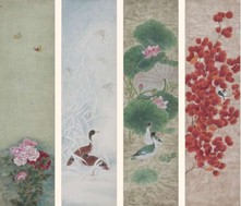 孙骥 2008年作 花鸟 四屏