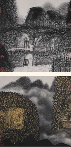 陈平 1989年作 山乡秋色 淡静时节 镜心68×68cm×2