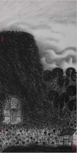 陈平 1989年作 山南人家 镜心136×68cm