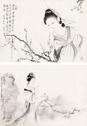 朱梅邨 陈小翠 仕女 (二帧) 册页 （二开）