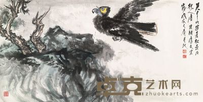 唐云 吴千山 苍鹰图 镜片 66×131cm