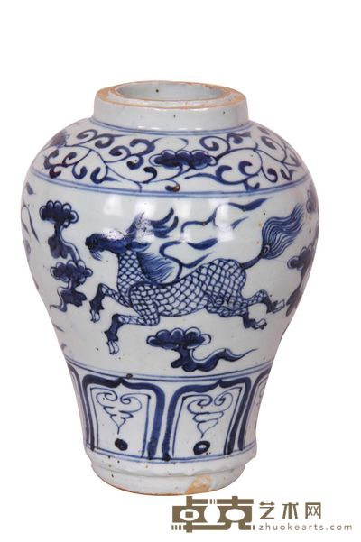 青花麒麟纹罐 高：19.6cm