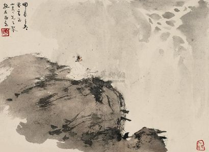 傅抱石 甲辰（1964年）作 携琴观瀑图 立轴