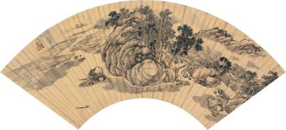 陈祼 戊寅（1638年）作 湖山清夏 扇面