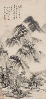 王鑑 辛亥（1671年）作 仿黄子久山水 立轴
