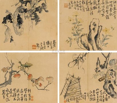 李鱓 乾隆十七年（1752）、十九年（1754）作 花卉草虫 册页 （四开）