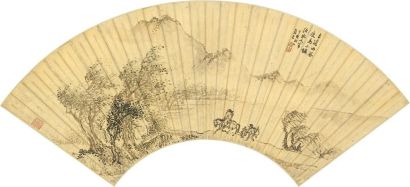 张宏 丁亥（1647年）作 古道西风 扇面