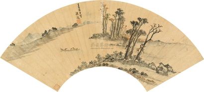 张复 壬子（1612年）作 秋溪放舸 扇面