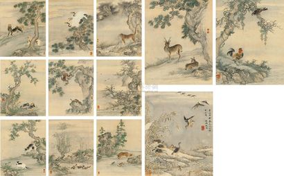 沈铨 辛丑（1721年）作 摹元人小景 册页 （十二开）