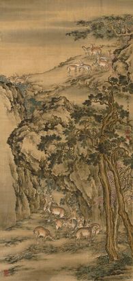 沈铨 乾隆庚午（1750年）作 百鹿图 立轴