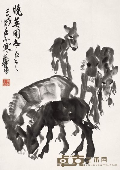黄胄 1982年作 群驴 立轴 69×48cm