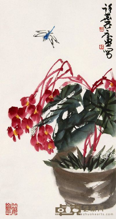 许麟庐 花卉 立轴 68×36cm