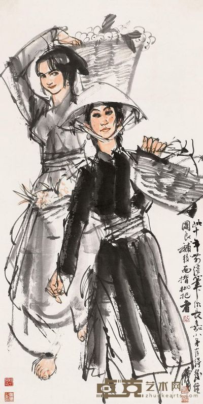黄胄 史国良 人物 镜心 137×69cm