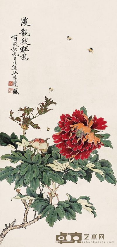 于非闇 1946年作 浓艳破狂愁 立轴 94×45cm