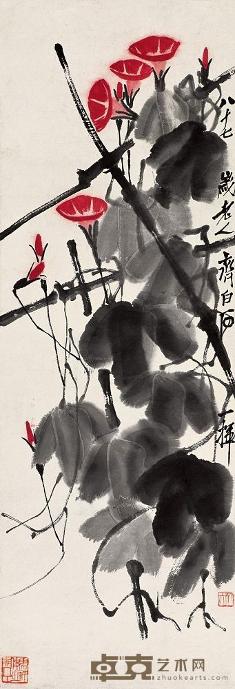 齐白石 1951年作 牵牛花 立轴 103×35cm