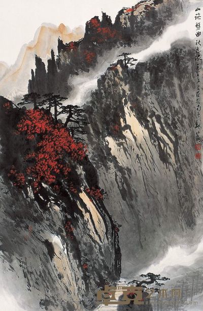 魏紫熙 1987年作 山路盘曲秋色浓 立轴 69×45cm