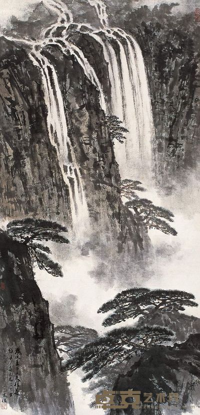 宋文治 飞流直下三千尺 立轴 113×55cm