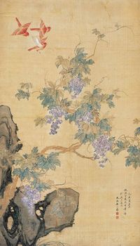 黄山寿 1875年作 花鸟 立轴