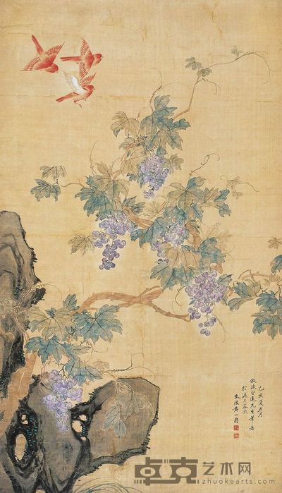 黄山寿 1875年作 花鸟 立轴 136.5×70cm