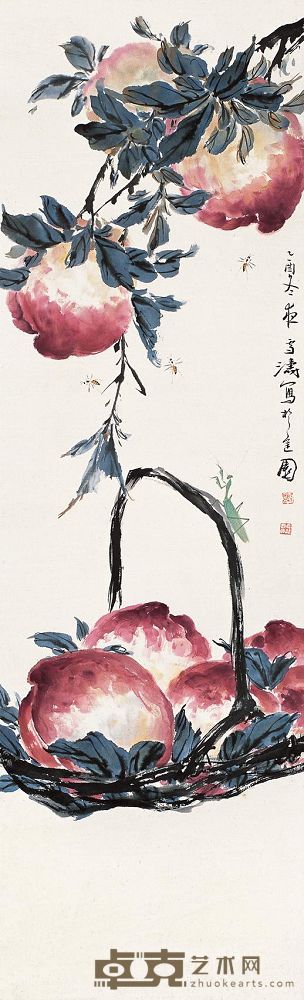 王雪涛 1945年作 寿桃 镜心 111×34cm