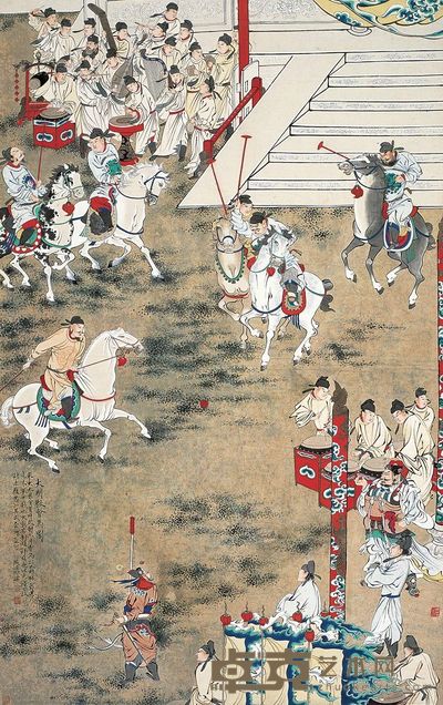 徐操 大明殿会马图 立轴 136.5×86cm