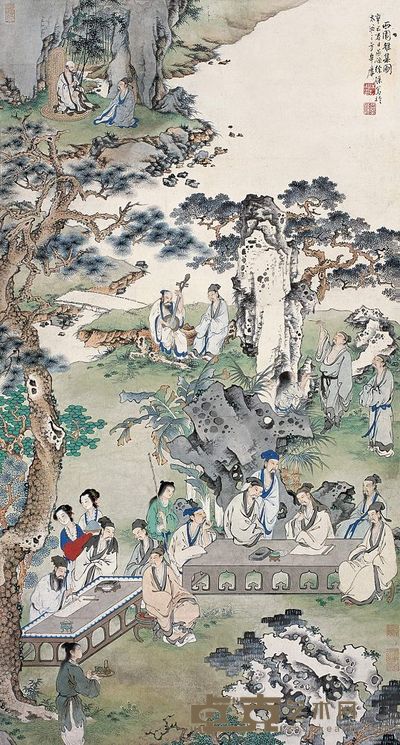 徐操 1941年作 西园雅集图 立轴 114×60cm