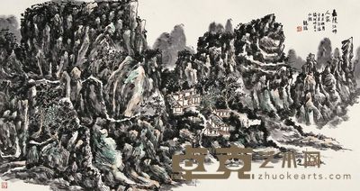 龙瑞 2009年作 嘉陵江畔人家 镜心 95×179cm