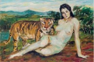 沙耆 1982年作 老虎与裸女