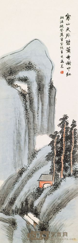 高邕 1911年作 寒天萧寺 镜心 104×33cm