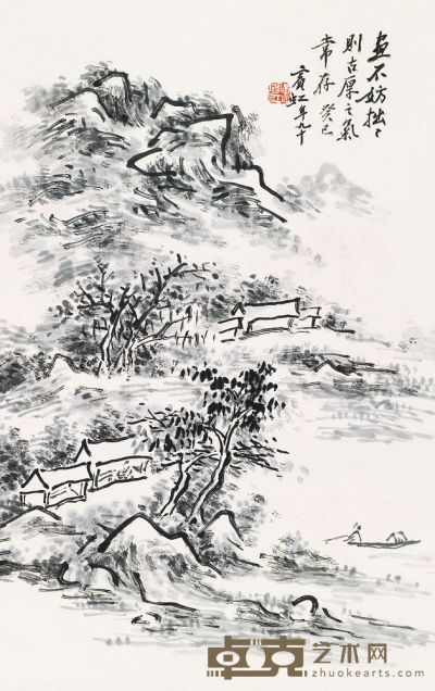 黄宾虹 1953年作 秋江独钓图 立轴 53×33cm