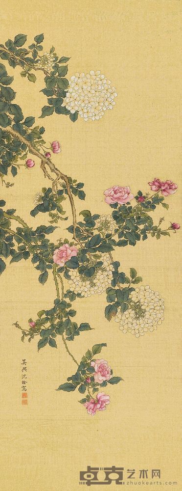 沈铨 绣球花 立轴 120×44cm