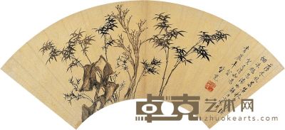 笪重光 癸巳（1653）年作 枯木竹石 扇片 17×48cm