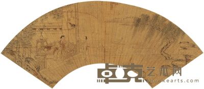 薛素素 己亥（1599）年作 柳荫仕女 扇片 15×49cm