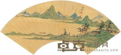 沈士充 清溪泛舟 扇片 17×50cm