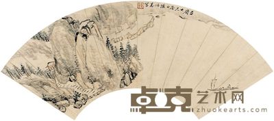 陈鸿寿 春山泛舟 扇片 16×50cm
