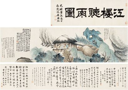 任伯年 杨伯润 等 丁丑（1877）年作 江楼听雨 手卷