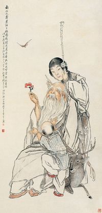 钱慧安 戊申（1908）年作 福寿呈祥 立轴