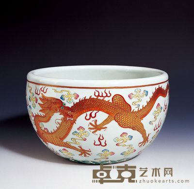 清 光绪 粉彩云龙纹画缸 高14.3cm
