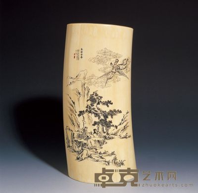 1980年 区越山微刻麻姑晋寿摆件 高20cm