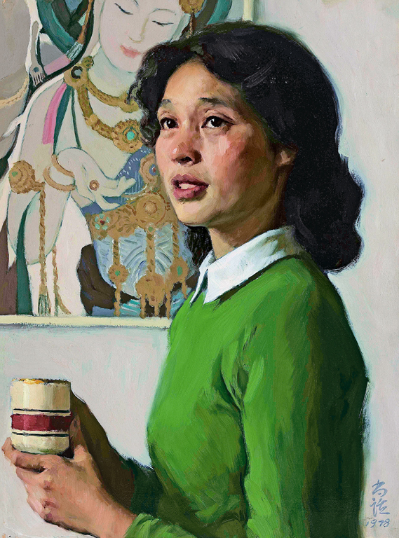 靳尚谊 1978年作 端茶杯的女人54.5×40cm