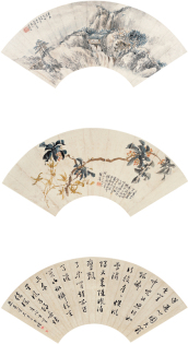 伍德彝 潘飞声 李仙根 1898年、1899年作 山水 花卉 书法 扇面 （三开）
