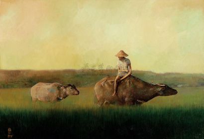 黄铭哲 1975年作 牧童与水牛