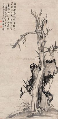 李鱓 1722年作 拙柯顽石 立轴