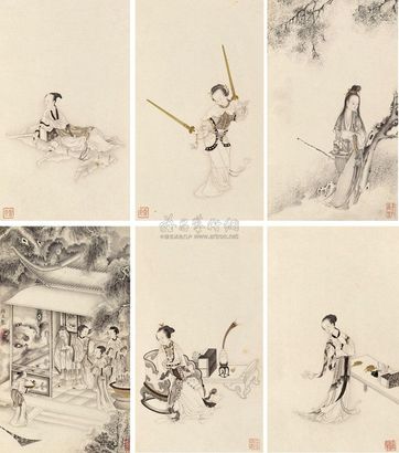 顾见龙 人物册 册页 （10开选6）