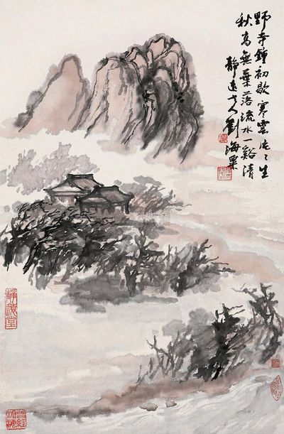 刘海粟 野寺钟初歇 立轴