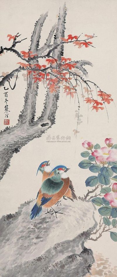江寒汀 红叶双鸟图 立轴