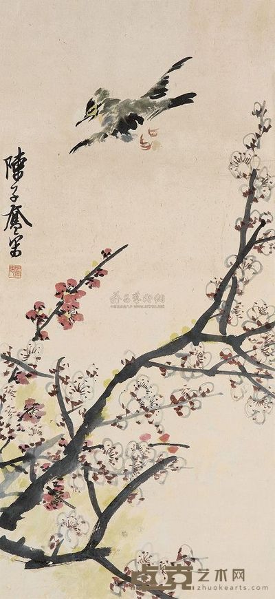 陈子奋 梅雀图 镜片 73×34cm