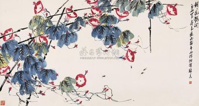 齐良迟 丙寅（1986年）作 朝朝花艳开 镜心