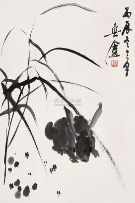 胡爽盦 丙辰（1976年）作 野趣 镜心