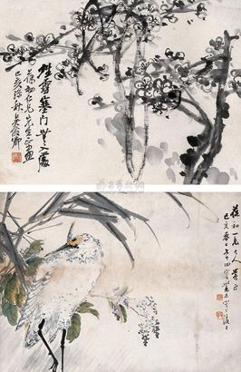 吴昌硕 朱偁 己亥（1899年）作 晴雪塞门无入处 白鹭 立轴